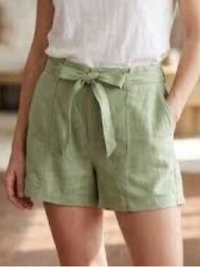 Madewell 100% Linen Paperbag Shorts Tie-Front Women’s Seedling Green 4 EUC